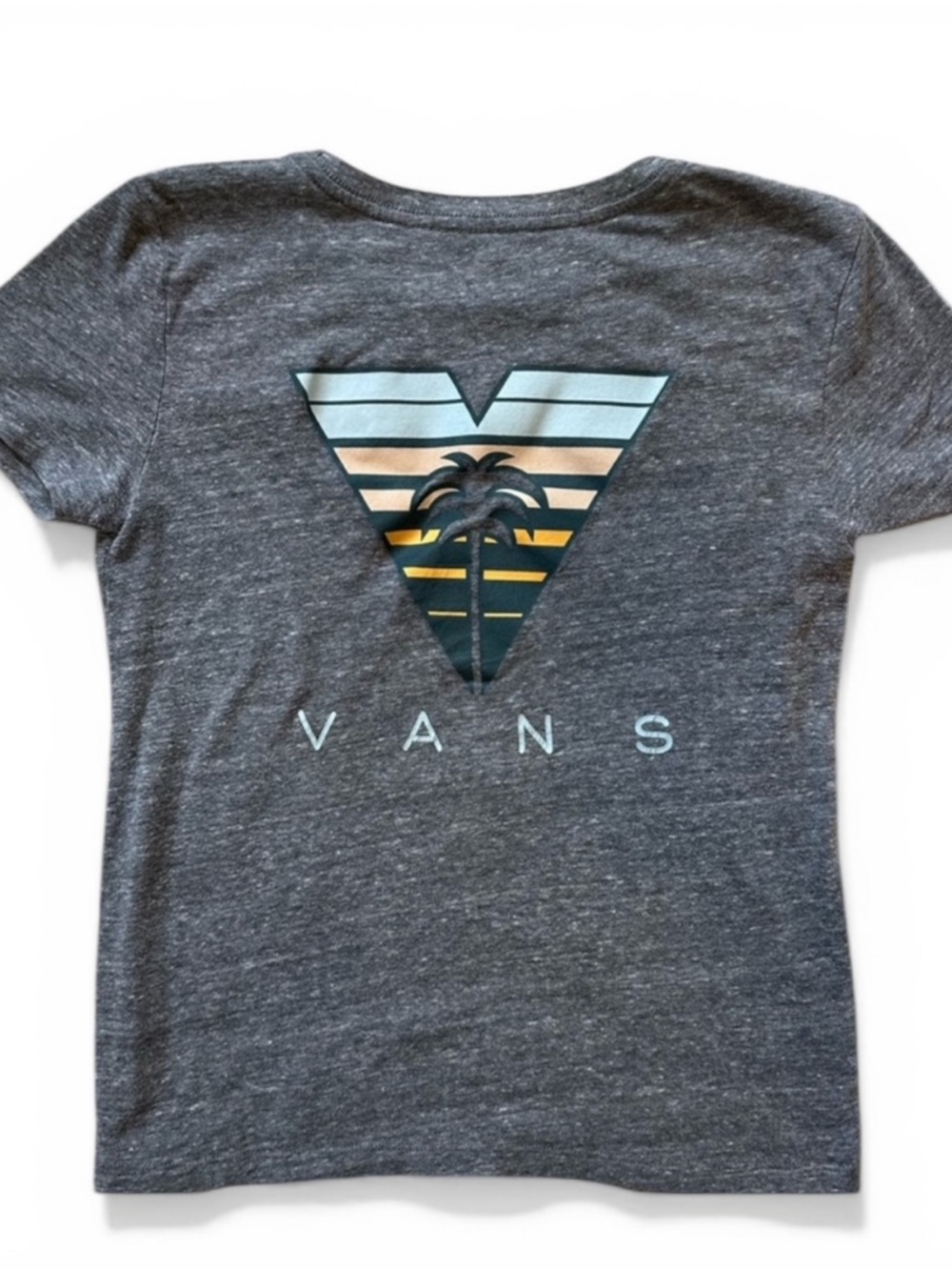 Vans Gray Sunset Palm Logo Graphic T-Shirt Sz S